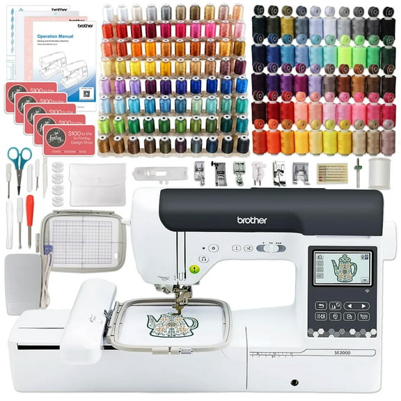 Brother SE2000 Embroidery & Sewing Machine w/ 130 Thread Spools & Accessories