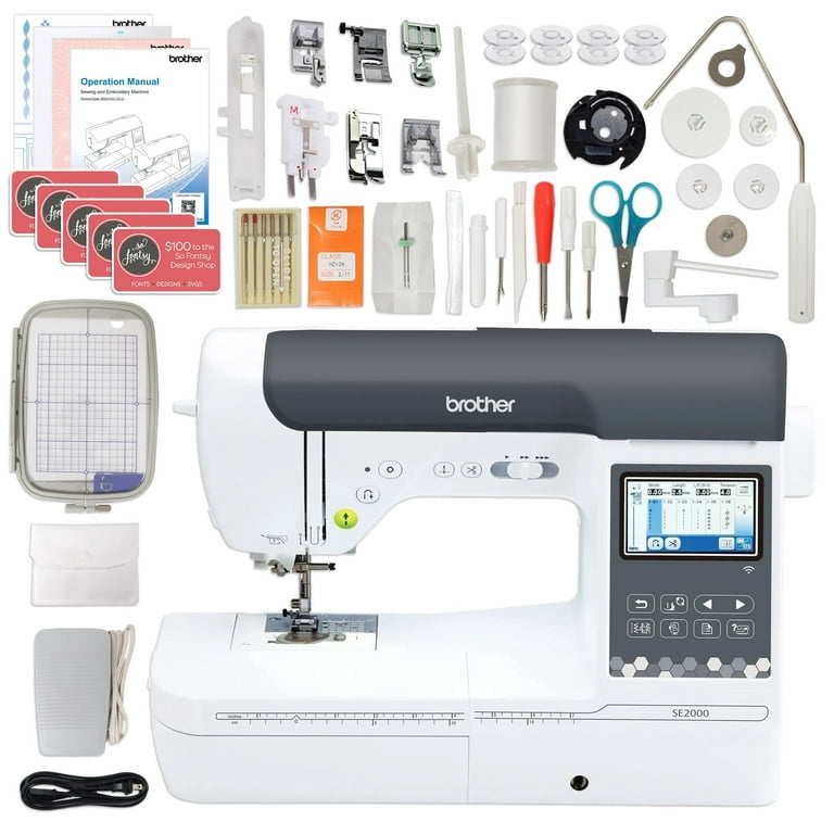 Buy Brother SE2000 Sewing + Embroidery Machine, 5 x 7 Field, Cuts Jump  Stitches, Wireless, Includes Starter Package - 7 Spools of Polystar Thread,  10-Pack of Distinctive Bobbins + 1GB USB Drive
