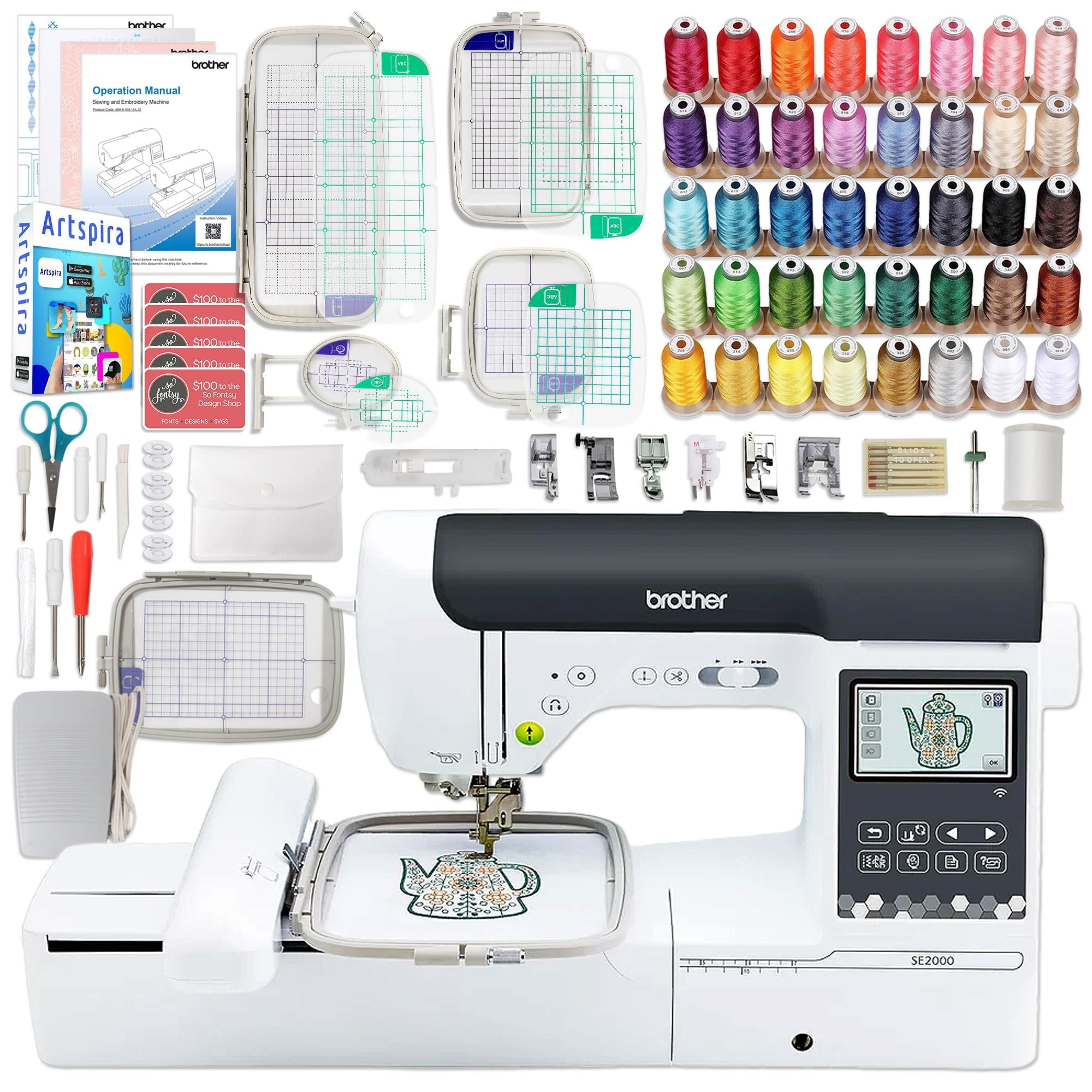 Brother SE2000 Embroidery & Sewing Machine with Hoop Set & Embroidery Threads