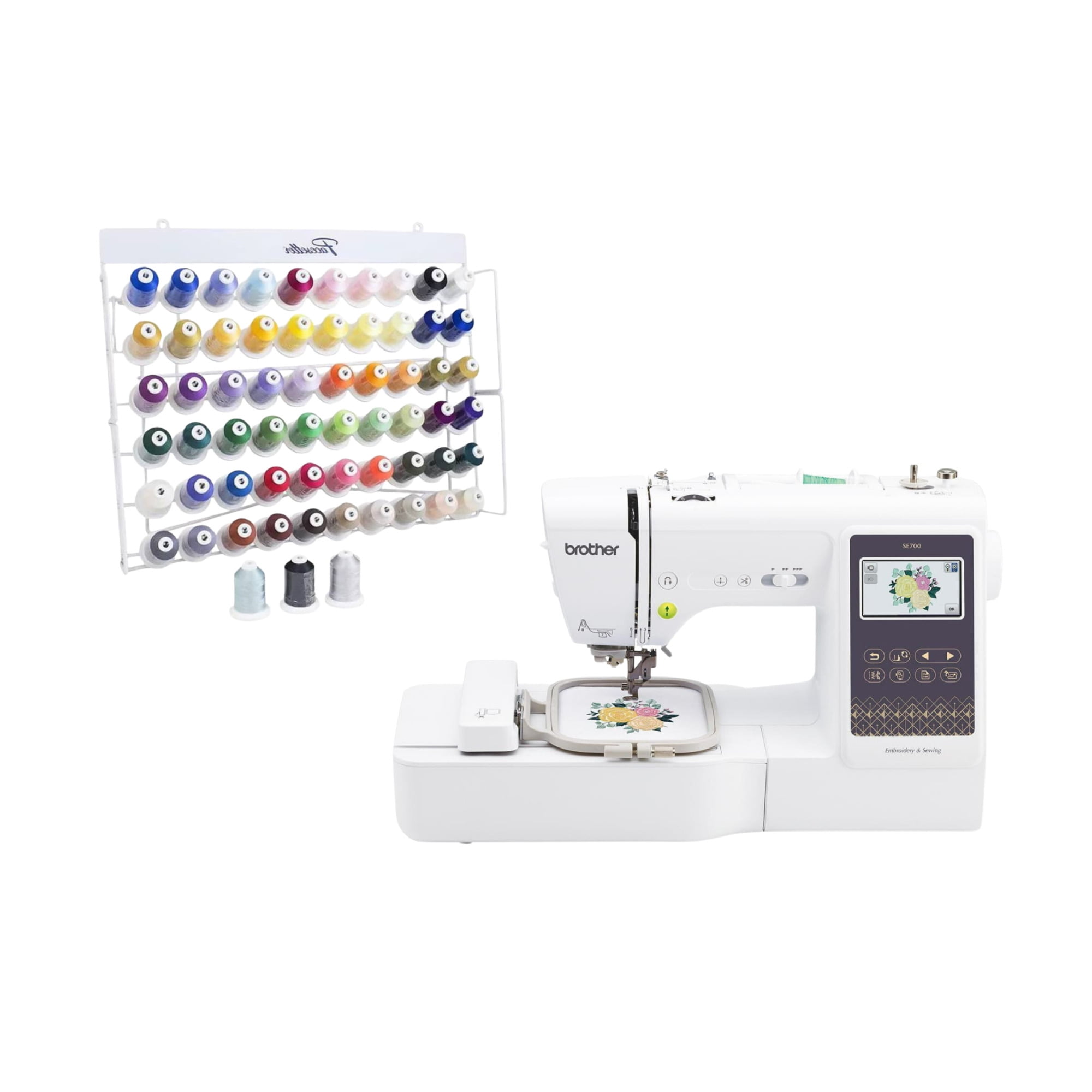 Brother SE700 Elite Computerized LCD Touchscreen Sewing and Embroidery Machine Bundle with Thread Set (2 Items)