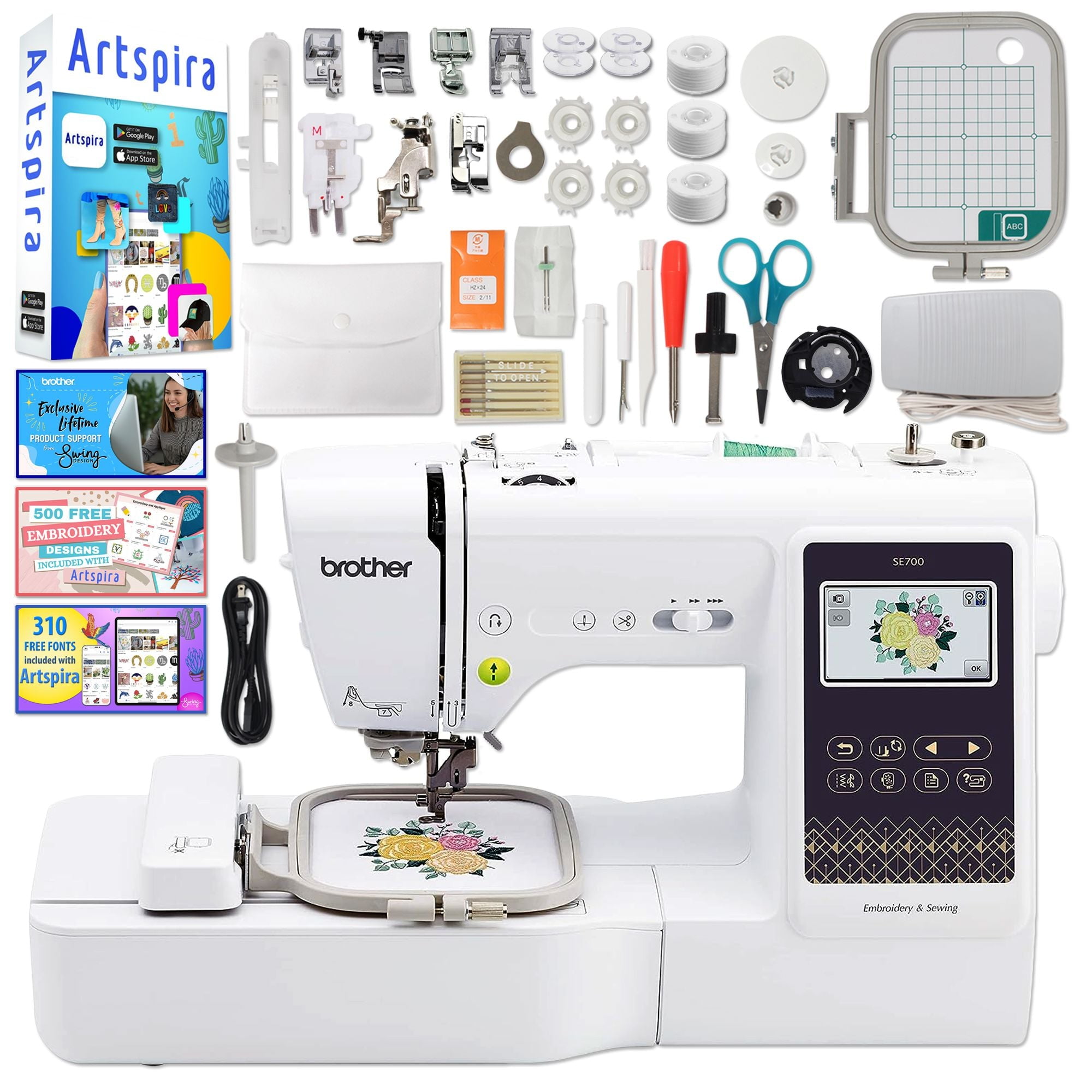 Brother SE700 Embroidery & Sewing Machine w/ 4" x 4" Hoop & 40+ Accessories