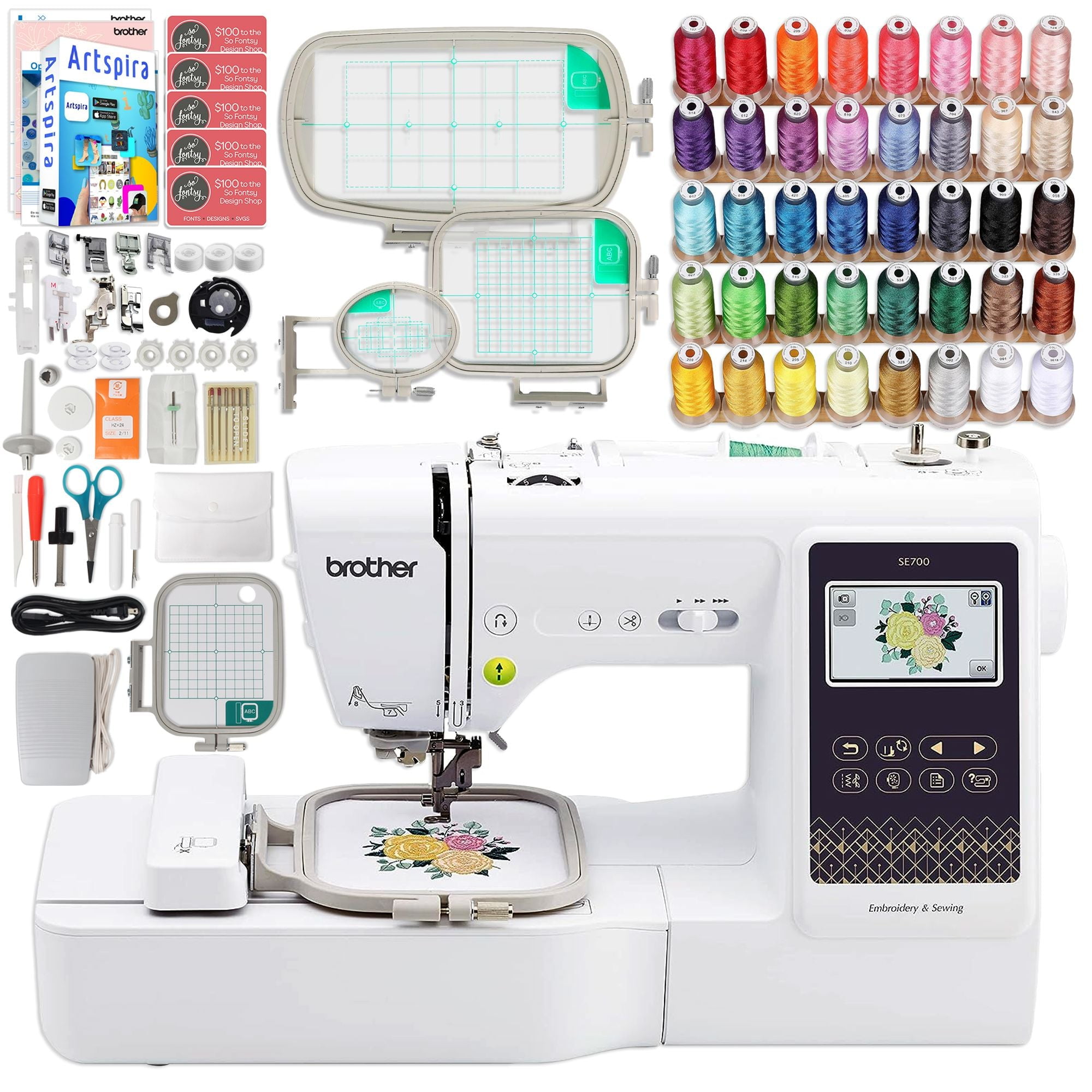 Brother SE700 Embroidery & Sewing Machine with Hoops & Embroidery Threads