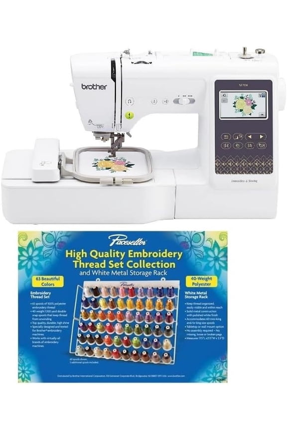 SE700 Sewing and Embroidery Machine with Wireless LAN, 4" x 4" Hoop Area, 3.7" Touchscreen, ETKS63 Pacesetter 63-Color Thread Set