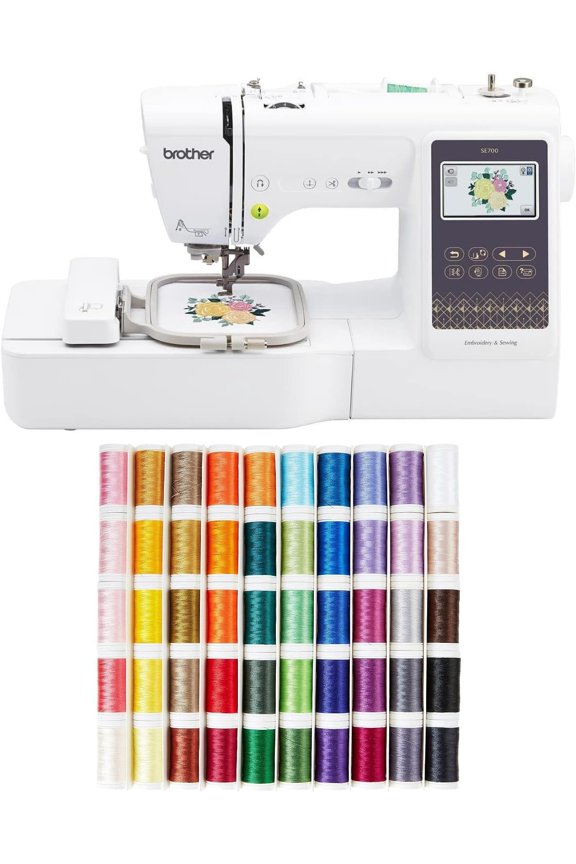 SE700 Sewing and Embroidery Machine with Wireless LAN, 4" x 4" Hoop Area, 3.7" Touchscreen, SA650 Designio 50-Color Thread Set