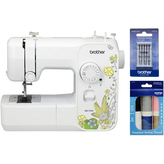 Brother SM1704 17-Stitch Free Arm Sewing Machine, 6-Piece Premium Thread and 5-Piece Sewing Machine Needles