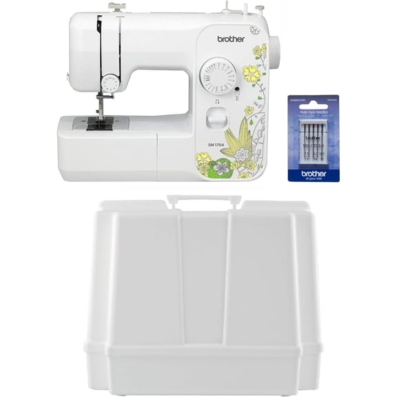 Brother SM1704 17-Stitch Free Arm Sewing Machine, Hard Plastic Storage and Carry Case and 5-Piece Sewing Machine Needles