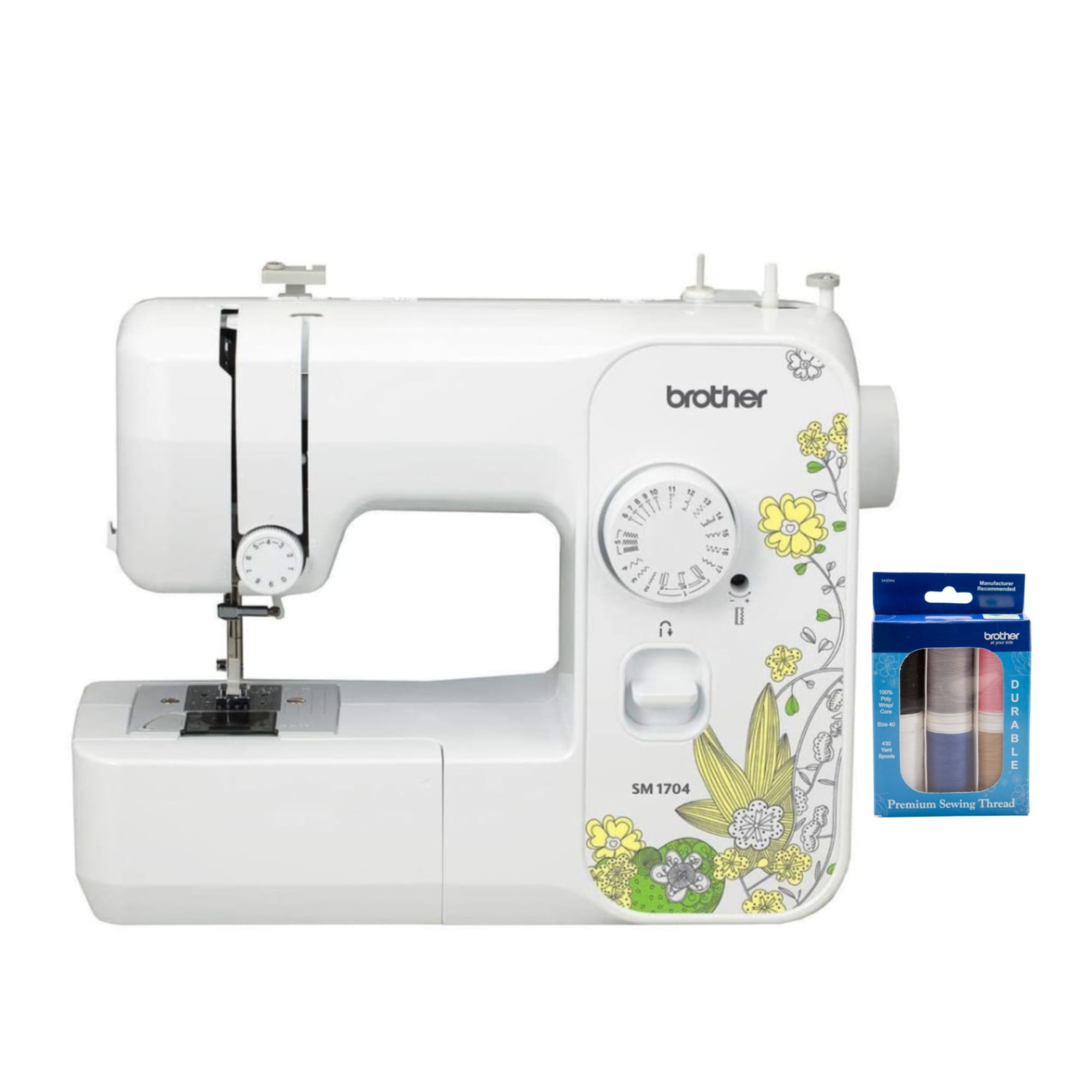 Brother SM1704 17-Stitch Lightweight Sewing Machine (White) and 6-Piece Thread Bundle (2 Items)