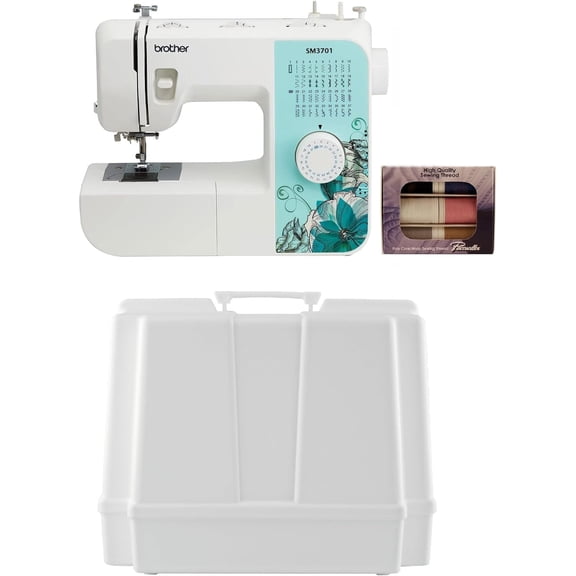 Brother SM3701 37-Stitch Free Arm Sewing Machine, 5300A Hard Plastic Storage and Carry Case, SASC706 6-Piece Pacesetter Sewing Thread Included