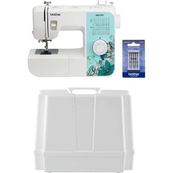 Brother SM3701 37-Stitch Free Arm Sewing Machine, Hard Plastic Storage and Carry Case and 5-Piece Sewing Machine Needles