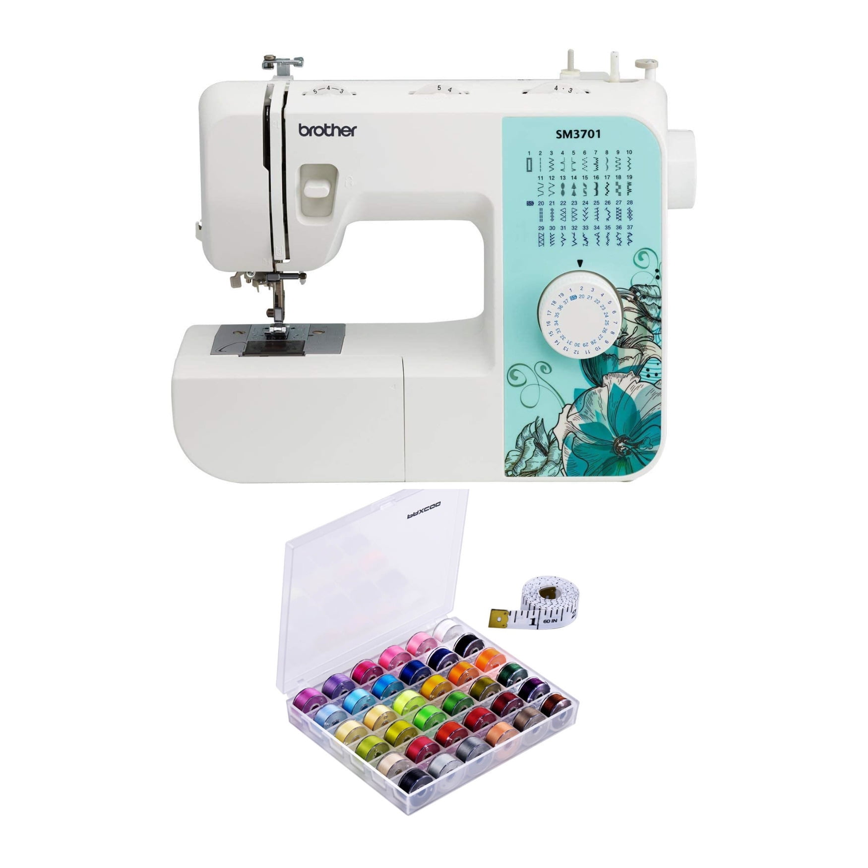 Brother SM3701 37-Stitch Sewing Machine (Multicolor) with 36-Piece Bobbins and Sewing Threads Set