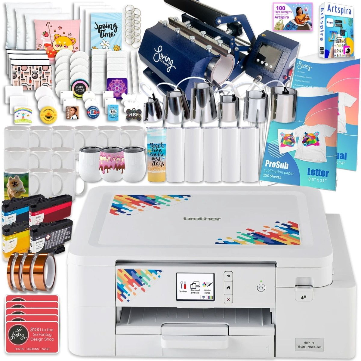 Brother SP-1 Sublimation Printer with 7-in-1 Tumbler Heat Press Bundle