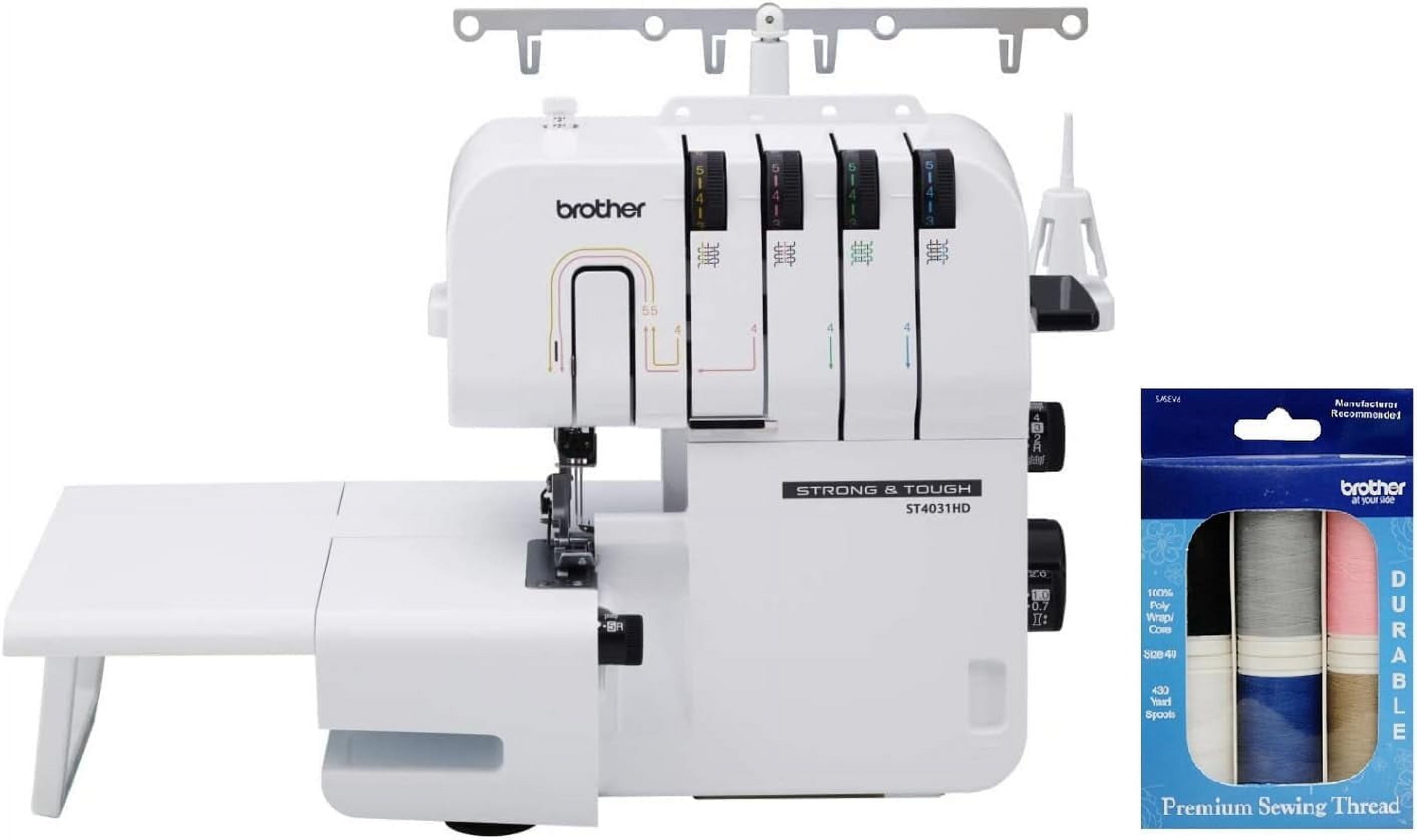 Brother ST4031HD Strong & Tough Serger Machine, 1,300 Stitches Per Minute, Premium Sewing Thread 6-Pack Included