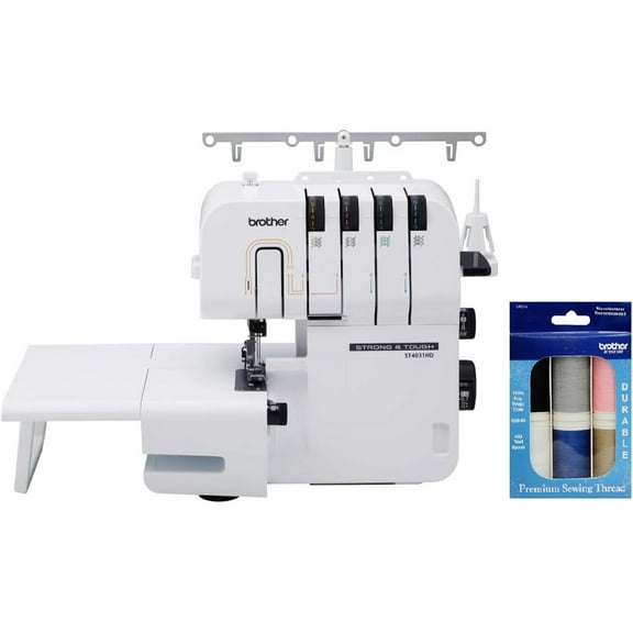 Brother ST4031HD Strong & Tough Serger Machine, 1,300 Stitches Per Minute, Premium Sewing Thread 6-Pack Included