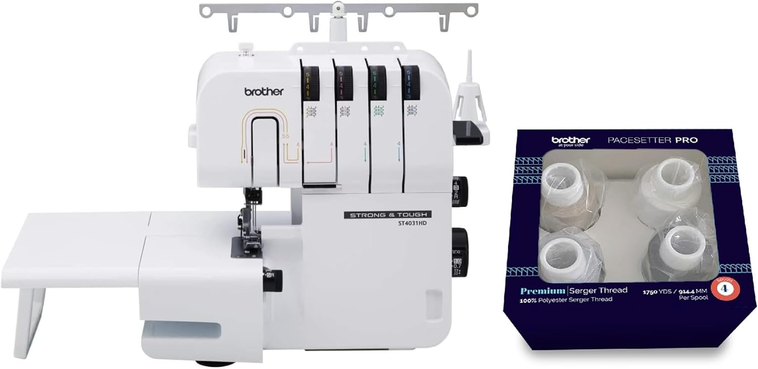 Brother ST4031HD Strong & Tough Serger Machine, 1,300 Stitches Per Minute, and ETSERGSTR Premium Serger Thread Assortment