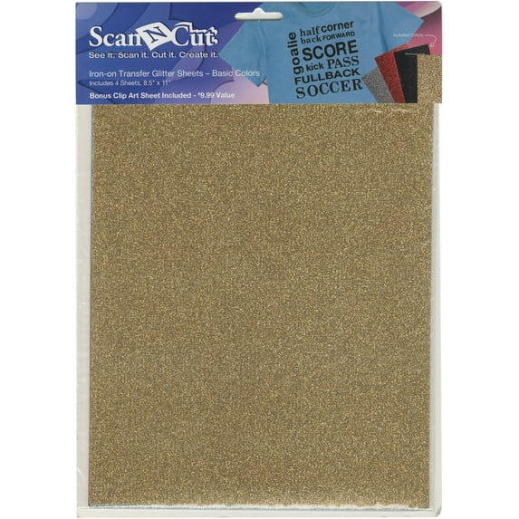 Brother ScanNCut 8.5"X11" Iron-On Transfer Glitter Sheets-Assorted-Silver, Red, Black, Gold