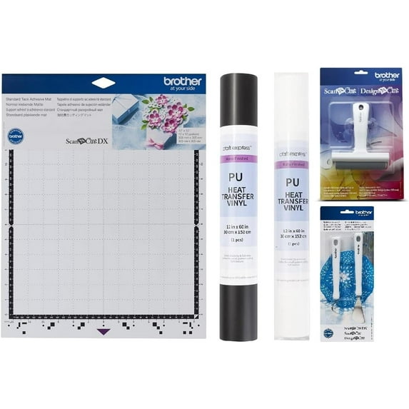 Brother ScanNCut DX Standard Tack Adhesive Mat, Accessory Tools, Craft Express Heat Transfer Vinyl Rolls, Black & White - Matte