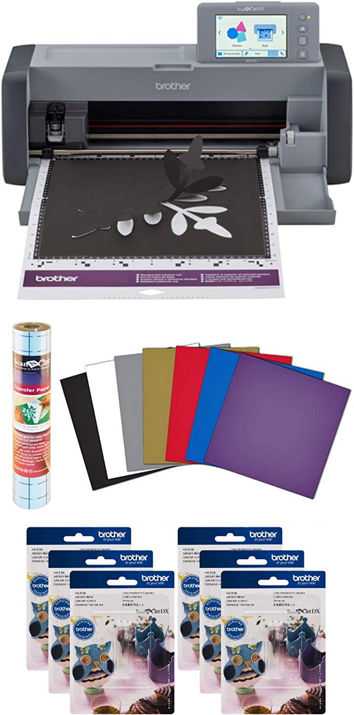 Brother ScanNCut SDX125EGY DIY Cutting Machine with Scanner, Adhesive Vinyl Sheets, Transfer Roll and 6 CADXBLD1 Replacement Blades