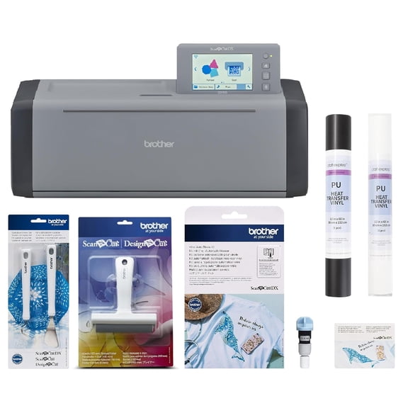 Brother ScanNCut SDX125EGY Electronic DIY Cutting Machine with Scanner, Plus Vinyl Auto Blade Kit, Black & White Vinyl Rolls and Tools