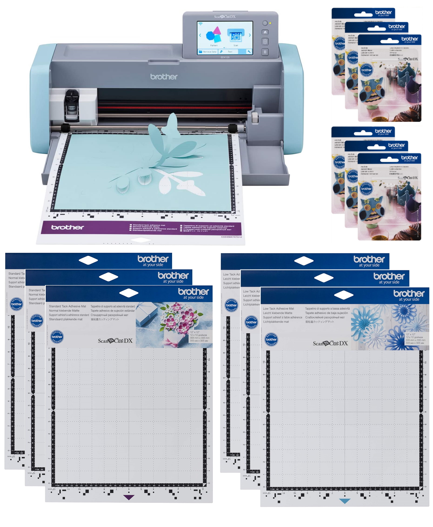 Brother ScanNCut SDX125e DIY Cutting Machine with Scanner, 3 Standard Tack and 3 Low Tack Adhesive Mats, and 6 Replacement Blades