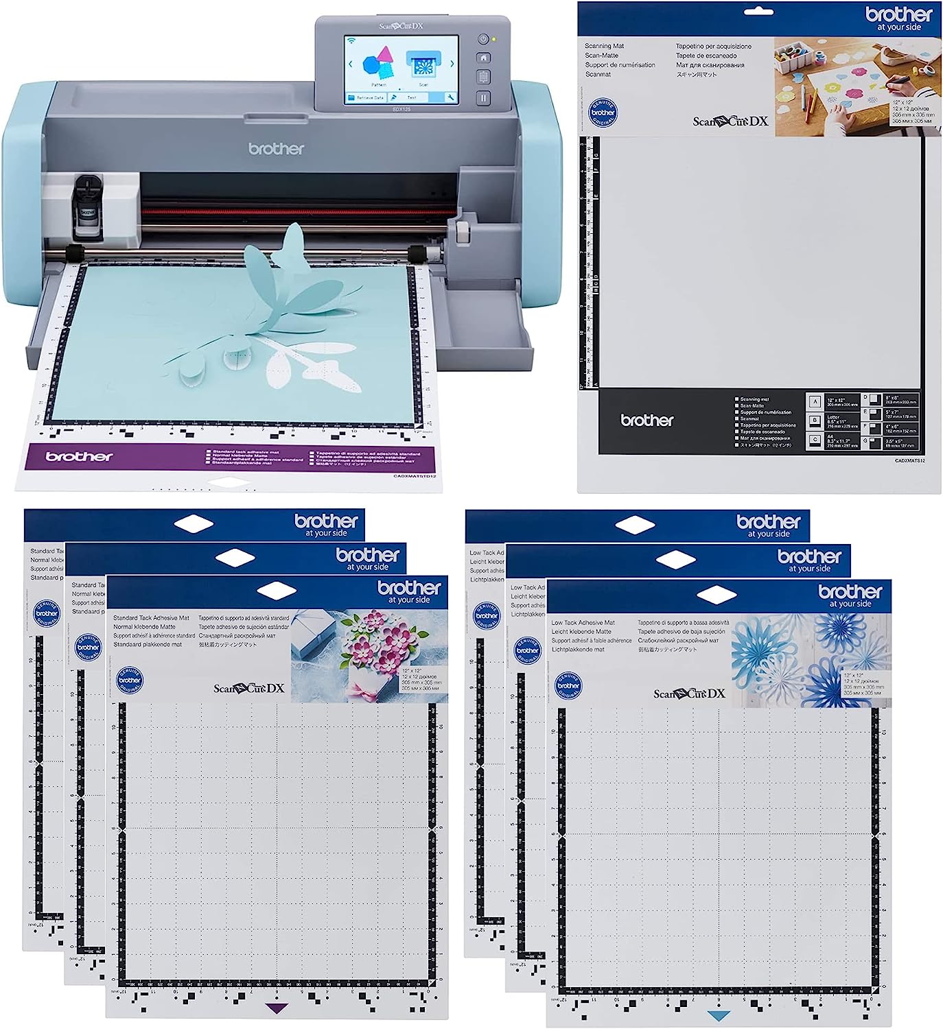 Brother ScanNCut SDX125e DIY Cutting Machine with Scanner, 3 Standard Tack and 3 Low Tack Adhesive Mats, and Non-Tack Scanning Mat
