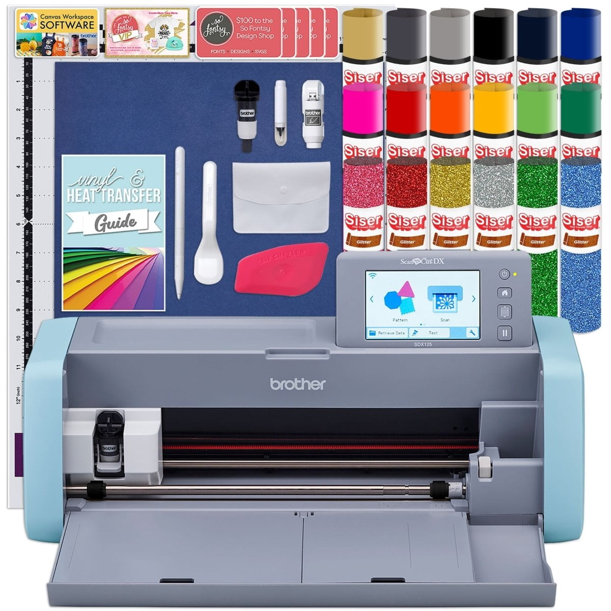 Brother ScanNCut SDX125e Wireless Machine w/ T-Shirt Vinyl Bundle