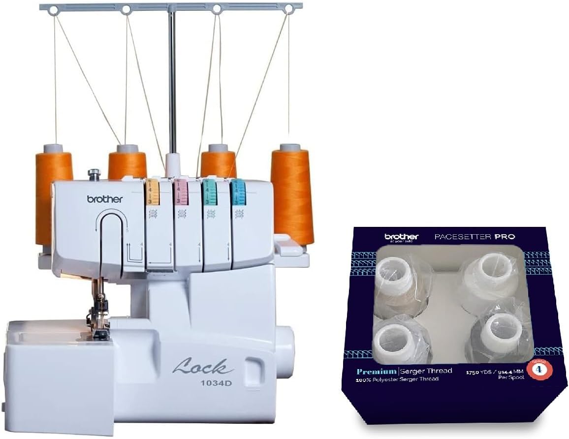 Brother Serger 1034D Heavy-Duty Metal Frame Overlock Machine, 1,300 Stitches Per Minute, and ETSERGSTR Premium Serger Thread Assortment
