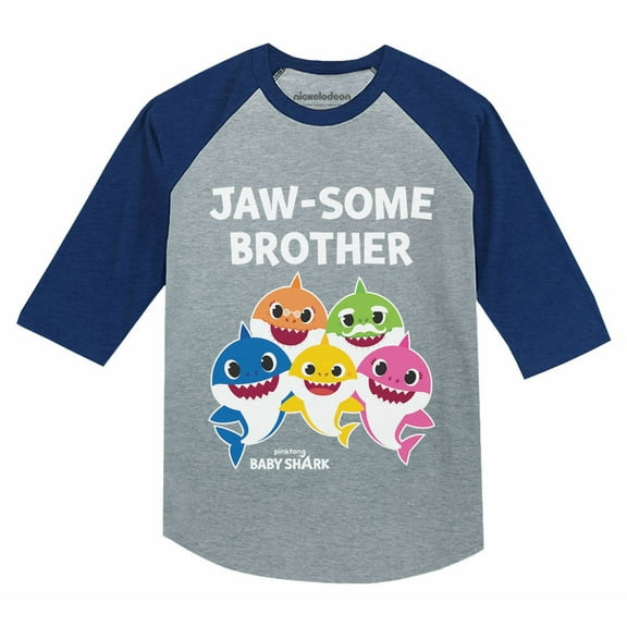 Brother Shark Shirt for Boys Baby Shark Birthday Outfit Big Brother Raglan Shirt Jawsome Brother Blue 4T