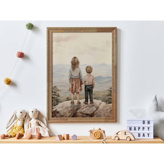 Brother And Sister Wall Art, Shared Sibling Room Decor, Sibling Portrait, Boy & Girl Print, Brother Sister Room Decor, Family Art Wall Art, Modern Wall Decor, 8x12 UNFRAMED