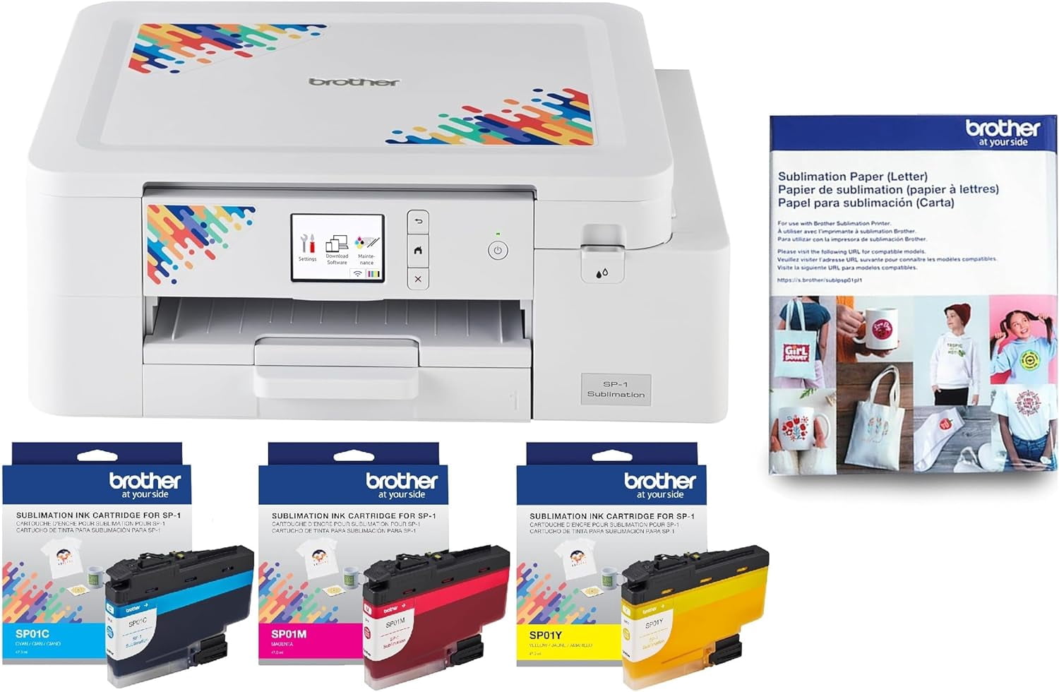 Brother Sublimation Printer, Color Ink Cartridge Set and 100 Sheets Sublimation Paper
