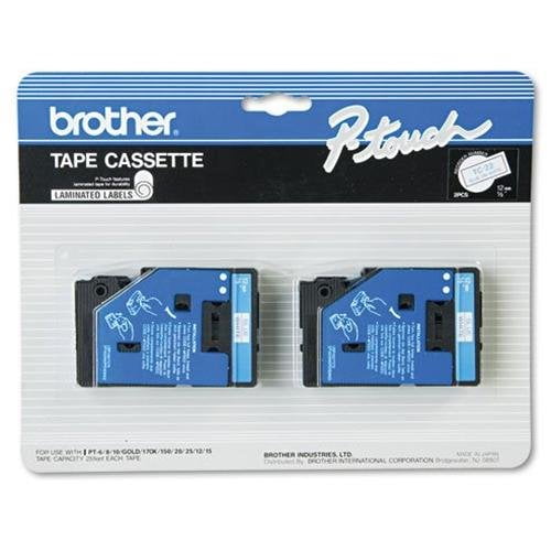 Brother P-Touch TC Tape Cartridges for P-Touch Labelers, 1/2"w, Blue on White, 2/Pack