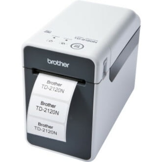 Brother TD-2120N Desktop Direct Thermal Printer, Monochrome, Label/Receipt Print, Ethernet, USB, Serial, Battery Included, White, Gray