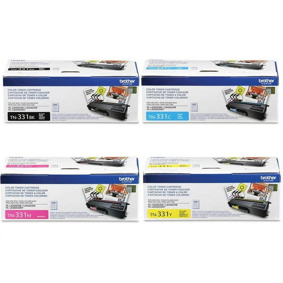 Brother TN331 Toner Cartridge 4-Pack, TN331BK, TN331C, TN331M, TN331Y