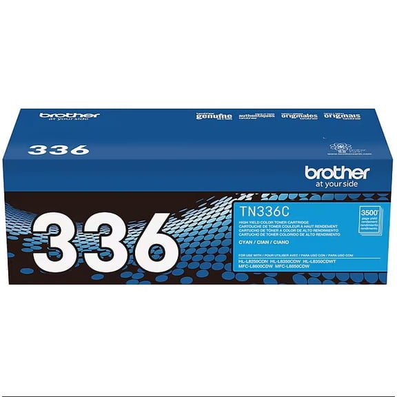 Brother TN336C Cyan High-Yield Toner Cartridge, Genuine Brother Laser Toner, Up to 3,500 Pages, Sold without Manufacturer Warranty