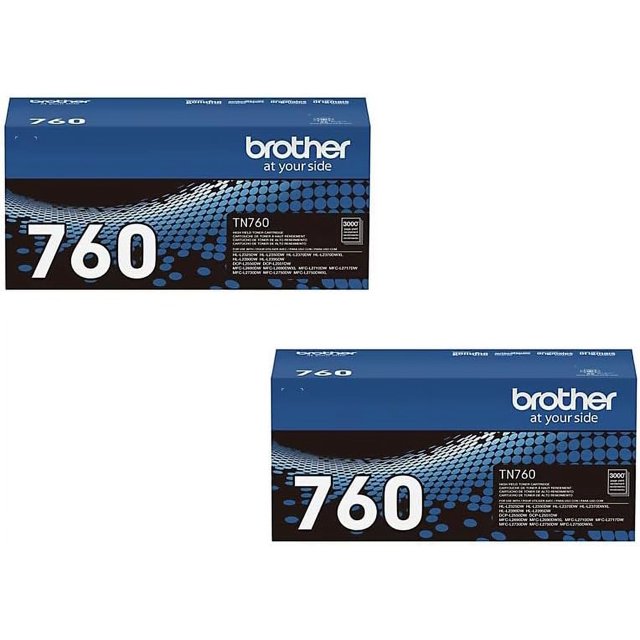 Genuine Brother (TN760) High Yield Toner Cartridge 2Pack (3,000 Yield)
