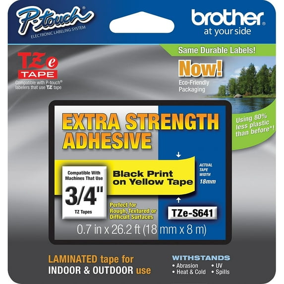 Brother TZE-S641CS Label Maker Tape 0.7" Black on Yellow 917912