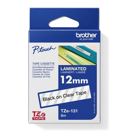 Brother TZe-131 Labelling Tape Cassette, Black on Clear, 12 mm (W) x 8 m (L), Laminated, Brother Genuine Supplies