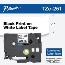 Brother TZE251 Black on White Laminated Label Tape 2-Pack, TZE2512PK, For Use With P-touch Label Makers