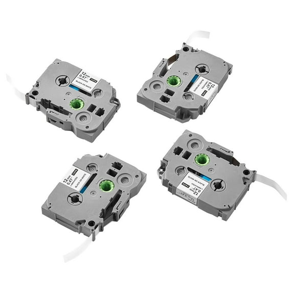 4-Pack 12mm Black on White Label Maker Tape Refill Cartridges - TZe-231 - Compatible with Brother P-touch & Other Label Makers