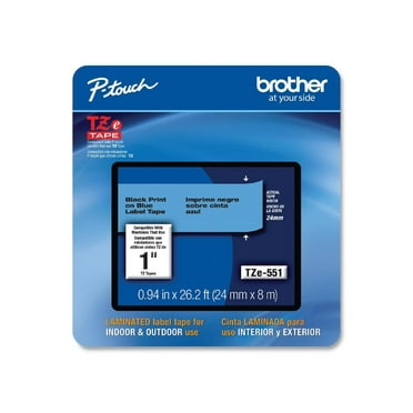Brother TZe-551CS, 0.94" x 26.2', Black on Blue Laminated Label Tape - Black on Blue - Water Resistant - 1 Each