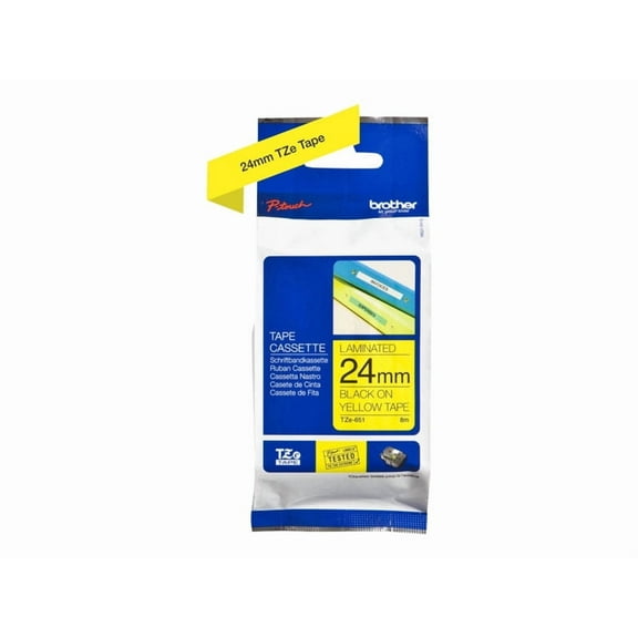 Brother TZe651 - Standard adhesive - black on yellow - Roll (0.94 in x 26.2 ft) 1 roll(s) laminated tape - for P-Touch PT-18, 1880, D400, D450, D800, E550, E800, P750, P900, P950; P-Touch EDGE