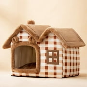 Brother Teddy Cat House, Enclosed Warm Cat House Kennel, Autumn and Winter Pet Tent Dog Bed Cat House,Cute Little Bear Shape Indoor Outdoor Houses Brown L