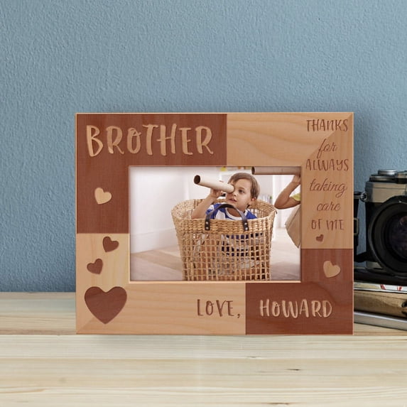 Brother Thanks For Always Taking Care Of Me Personalized Wooden Frame-5" x 3 1/2" Brown Horizontal