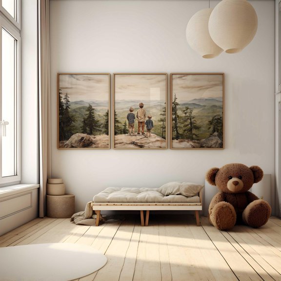 Brother Three Brothers Print Mountain Nursery Adventure Decor Boy Shared Brother Room Art Set 3 Unframed Paper Print 8x12