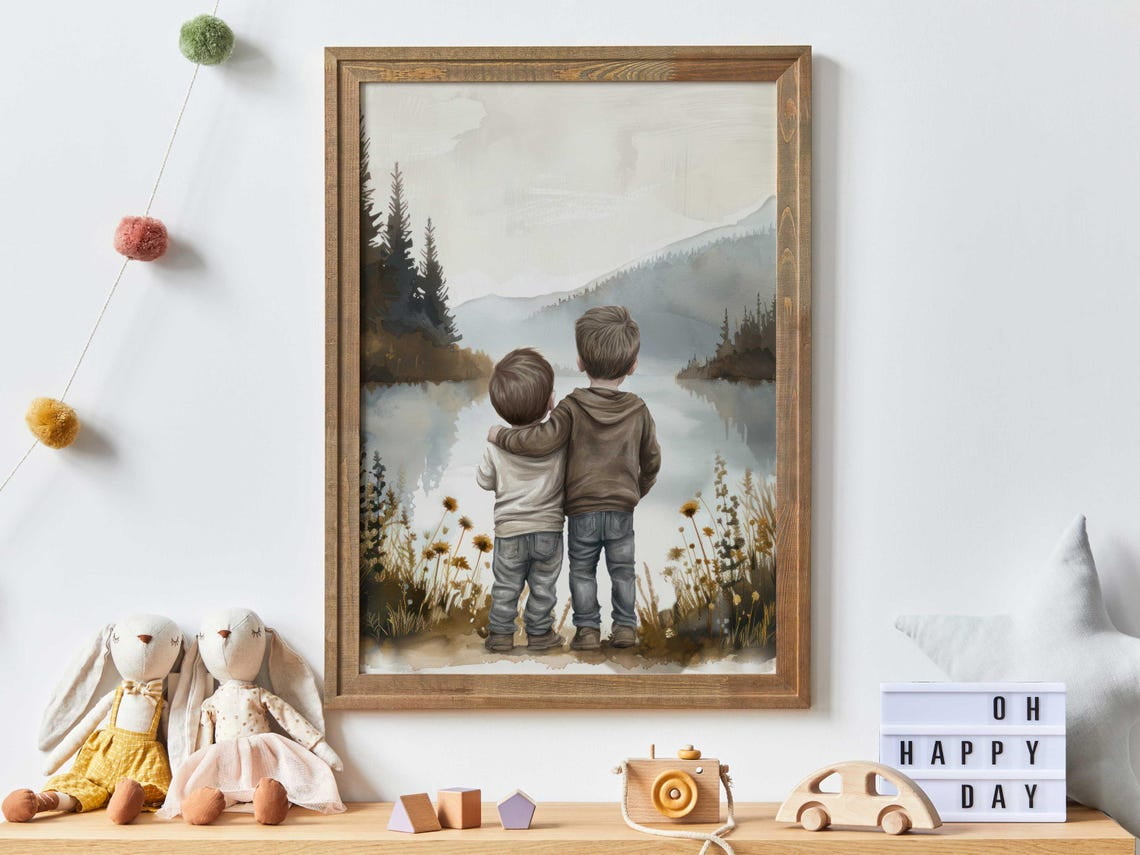 Brother Wall Art, Brother Room Decor, Boys By A Lake, Two Brothers ...