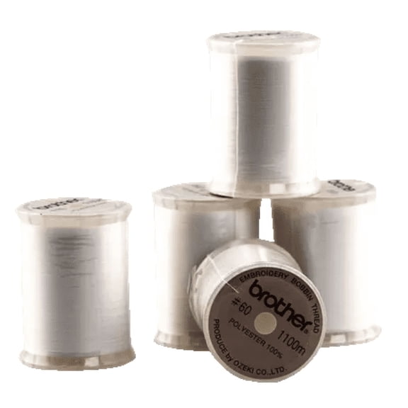 Brother White Embroidery Bobbin Thread 1200 Yards Spool 60 Weight - 5 Spools SAEBT