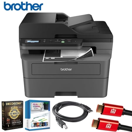 Brother Wireless DCP-L2640DW Compact Monochrome Laser Printer Bundle with Deco Gear CPS 26 Month Protection Pack, Tech Smart USA Printer Essentials, Deco Essential 6FT Printer Cable and HDMI Cable