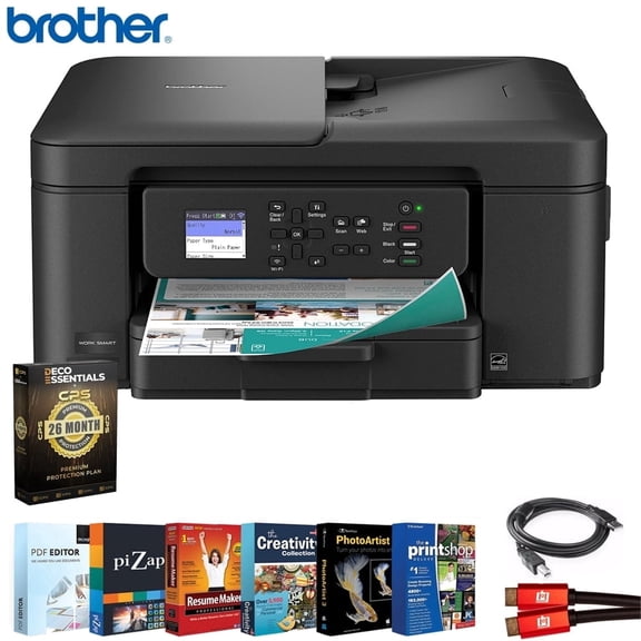 Brother MFC-J1360DW Wireless Color Inkjet All-in-One Printer Bundle, Mobile Printing, Printer Essentials, 26-Month Protection Plan, HDMI & USB Cables