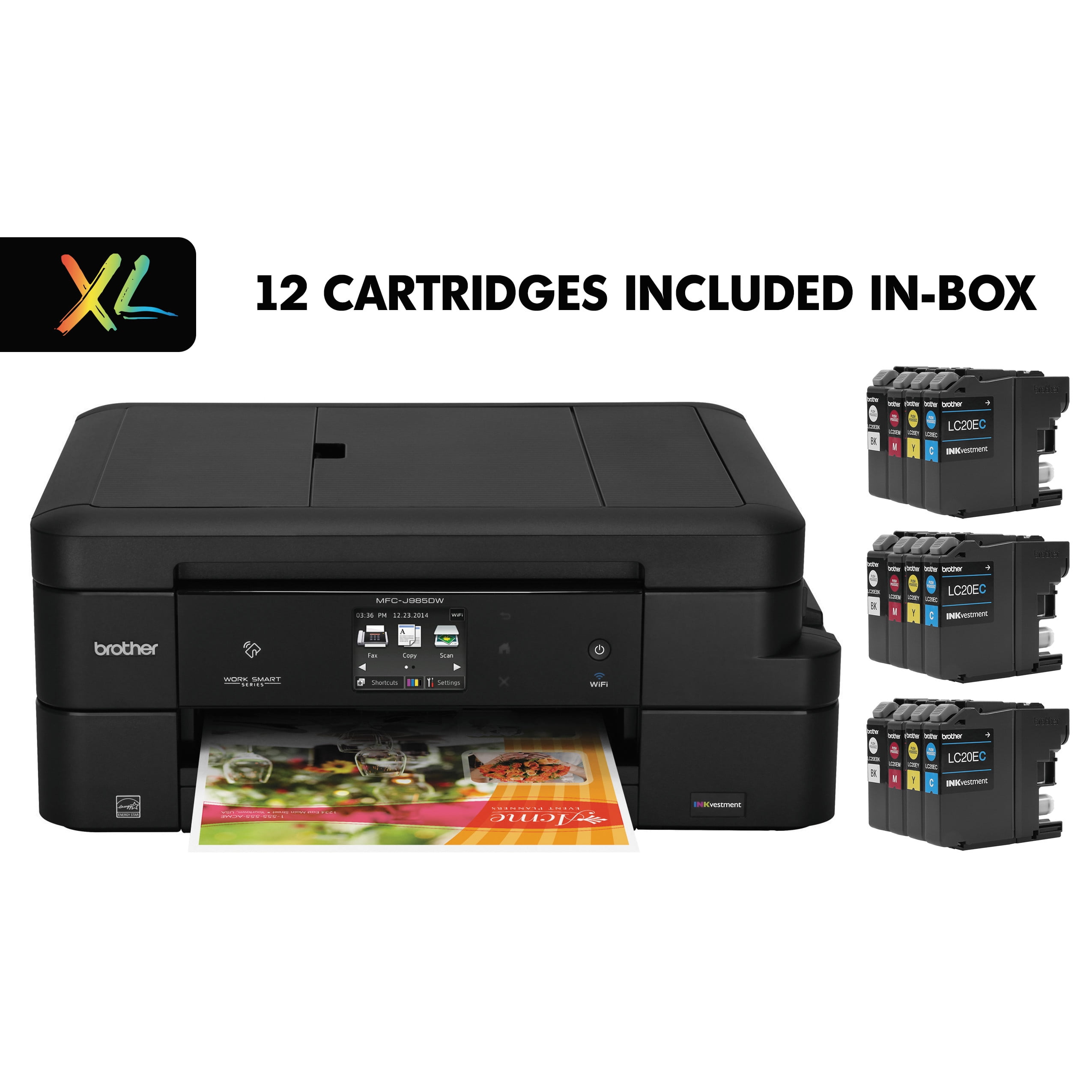 Brother Work Smart MFC-J985DWXL Copy/Fax/Print/Scan, 12 INKvestment Cartridges