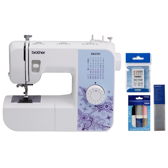 Brother XM2701 27-Stitch Sewing Machine, 6-Piece Premium Thread Pack, Water Soluble Stabilizer, 5-Piece Sewing Machine Needles