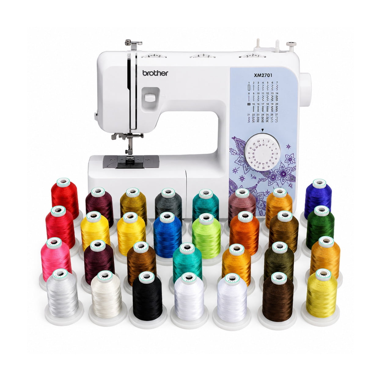 Brother XM2701 27-Stitch Sewing Machine Bundle with 32-Spools Polyester ...